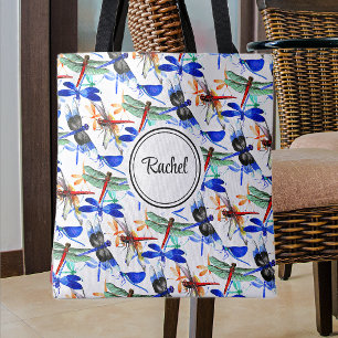 Naam, Mooie Aquarel Libel Patroon 16-in Tote Bag