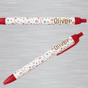 Naam Mooie Kerststolpen en Snoep Patroon Inkt Blauwe Inkt Pen