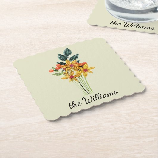 Naam, Mooie Papier Gewatteerde Bloemen Papier Onde Kartonnen Onderzetters (Gebogen)