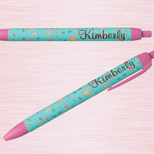 Naam Mooie Turquoise Vakantie Snoep Patroon Ink Blauwe Inkt Pen