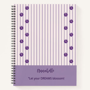 naam & motto Violette strepen en bloemen Notitieboek