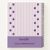 naam & motto Violette strepen en bloemen Notitieboek (Achterkant)