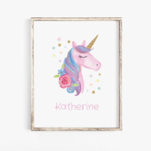 Naam Muur Decal Cute Unicorn Baby Girl Nursery Poster