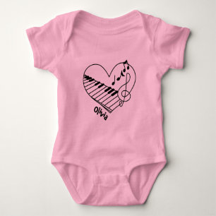 Naam muzieknotitie met hartpiano-toetsenbord romper