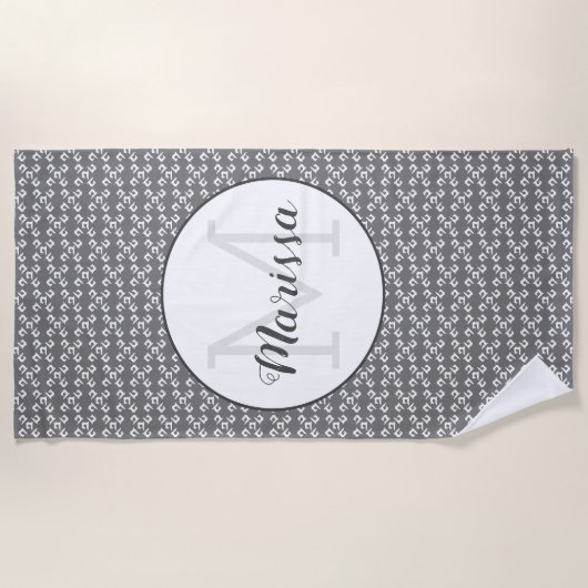 Naam naaimachine/Initiaal donker Strandlaken (Voorkant)