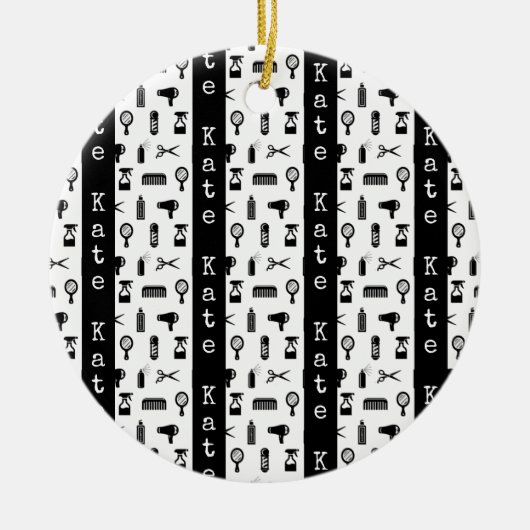 NAAM NAAM VAN HET KLANT VAN Salon & Barber Hairdre Keramisch Ornament (Voorkant)