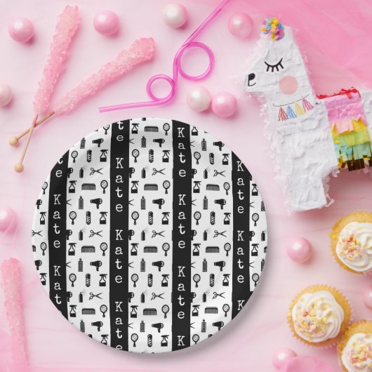 NAAM NAAM VAN HET KLANT VAN Salon & Barber Hairdre Papieren Bordje (Feest)