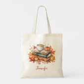 Naam naar keuze Herfstboeken & Pompoen Cozy Reader Tote Bag (Achterkant)