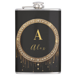 Naam naar keuze Zwarte Glitter Monogram Letter Heupfles