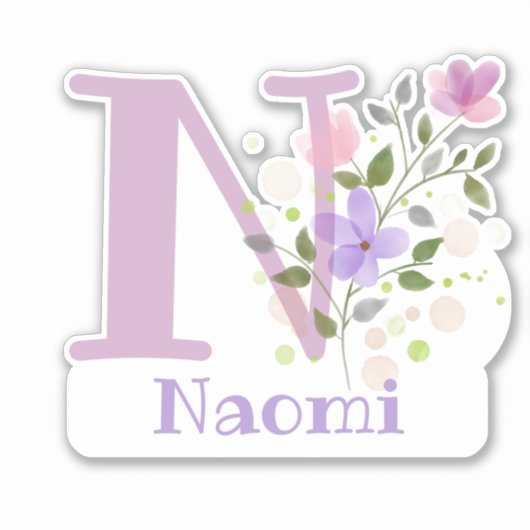 Naam Naomi plus Initiaal met Floral Design Sticker (Voorkant)