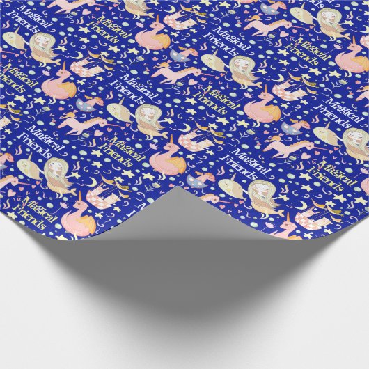 Naam, Narwhal Mermaid Unicorn Dragon Small Print Cadeaupapier (Hoek)