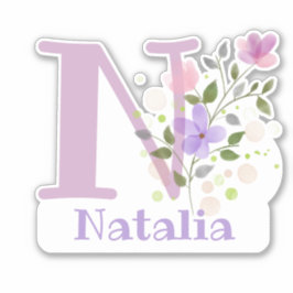 Naam Natalia & Initiaal met Floral Design Sticker