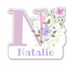 Naam Natalie plus Initiaal met Floral Design Sticker