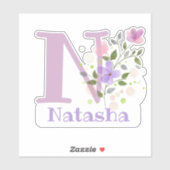 Naam Natasha & Initiaal met Floral Design Sticker (Vel)