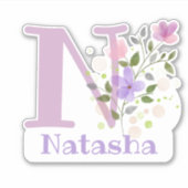 Naam Natasha & Initiaal met Floral Design Sticker (Voorkant)