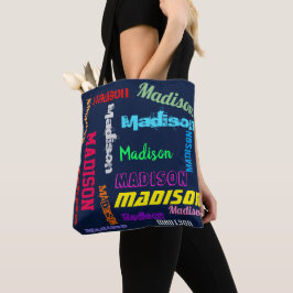 Naam Navy Blue Colorful Canvas schouder herhalen Tote Bag