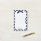 Naam Navy Blue Gingham Checkpatroonbeugel Post-it® Notes (Op bureau)