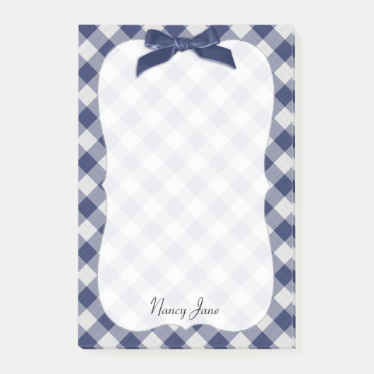 Naam Navy Blue Gingham Checkpatroonbeugel Post-it® Notes (Voorkant)