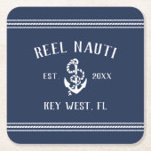 Naam Navy Blue Rope en Anchor Boat Kartonnen Onderzetters (Voorkant)