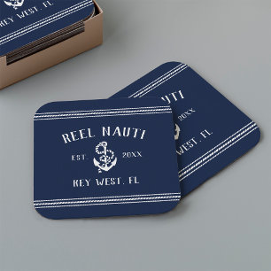 Naam Navy Blue Rope en Anchor Boat Kartonnen Onderzetters