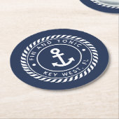 Naam Navy Blue Rope en Anchor Boat Ronde Kartonnen Onderzetter (Gebogen)