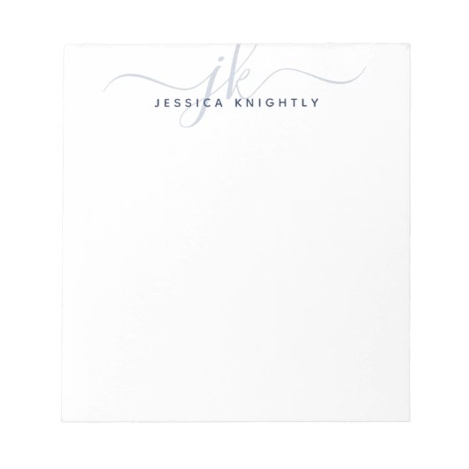 Naam Navy Blue Script Monogram Initiaal Notitieblok (Voorkant)