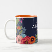 Naam Navy Boho Flowers & Monogram Tweekleurige Koffiemok (Links)