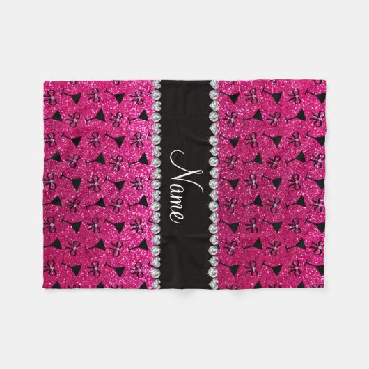 naam neon hot roze glitter cocktail glass boeg fleece deken (Voorkant (Horizontaal))