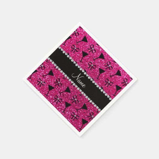 naam neon hot roze glitter cocktail glass boeg servetten (Hoek)