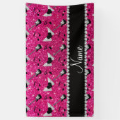 Naam neon hot roze glitter guiters hartvleugels spandoek (Verticaal)