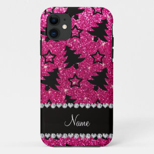 Naam neon hot roze glitter kerstbomen sterren Case-Mate iPhone case