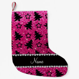Naam neon hot roze glitter kerstbomen sterren kleine kerstsok