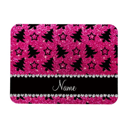 Naam neon hot roze glitter kerstbomen sterren magneet (Horizontaal)