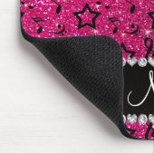 Naam neon hot roze glitter muzieknoten sterren muismat (Hoek)