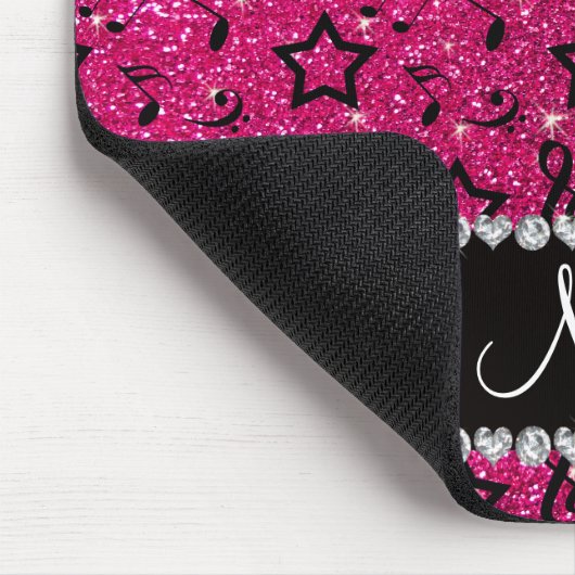Naam neon hot roze glitter muzieknoten sterren muismat (Hoek)
