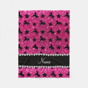 Naam neon hot roze glitter paarden sterren fleece deken