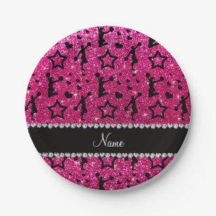 Naam neon hot roze glitter sterren cheerleading papieren bordje