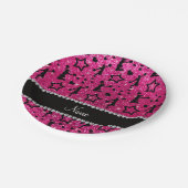Naam neon hot roze glitter sterren cheerleading papieren bordje (Gekanteld)