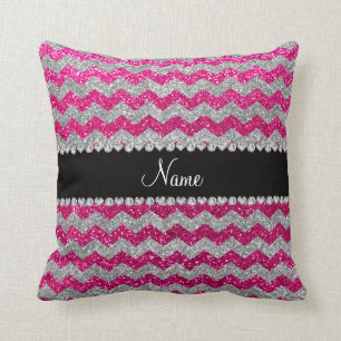 Naam neon hot roze zilverglitter chevrons kussen