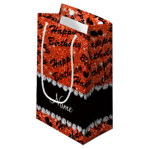 Naam neon oranje glitter happy verjaardagsballonne klein cadeauzakje