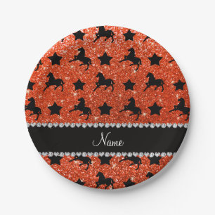 Naam neon oranje glitter paarden sterren papieren bordje