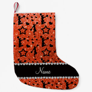 Naam neon oranje glitter sterren cheerleading kleine kerstsok