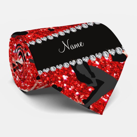 Naam neon red glitter worstelende harten bogen stropdas (Opgerold)