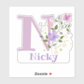 Naam Nicky & Initiaal met Floral Design Sticker (Vel)