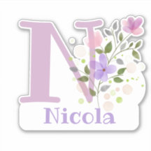 Naam Nicola & Initiaal met bloemendesign