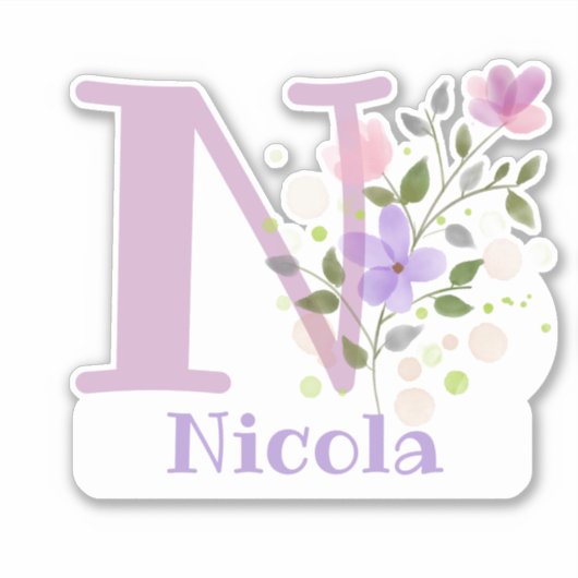 Naam Nicola & Initiaal met bloemendesign Sticker (Voorkant)