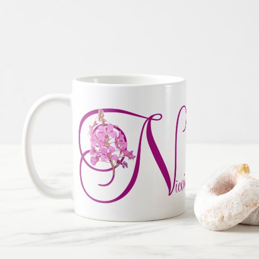  naam Nicole roze floral monogram Koffiemok (Met donut)
