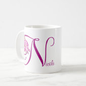  naam Nicole roze floral monogram Koffiemok (Voorkant links)