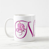  naam Nicole roze floral monogram Koffiemok (Links)