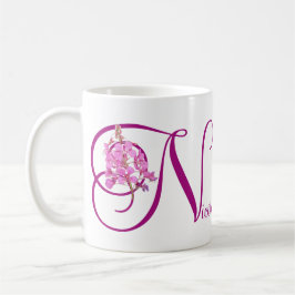  naam Nicole roze floral monogram Koffiemok